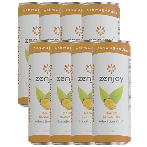 0810158584716 - ZENJOY MANGO BLACK TEA RELAXATION DRINK 8 PACK - CALMING DRINK WITH ASHWAGANDHA & LEMON BALM - NON-ALCOHOLIC BEVERAGE INFUSED WITH L-THEANINE FOR ANXIETY RELIEF AND ENHANCED FOCUS - 12OZ CANS