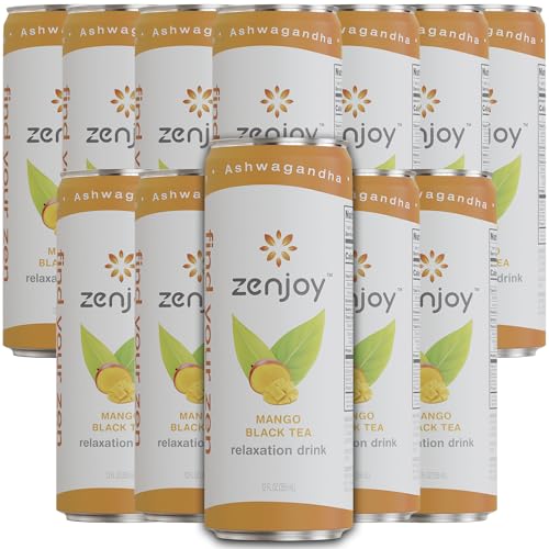 0810158584723 - ZENJOY MANGO BLACK TEA RELAXATION DRINK 12 PACK - CALMING DRINK WITH ASHWAGANDHA & LEMON BALM - NON-ALCOHOLIC BEVERAGE INFUSED WITH L-THEANINE FOR ANXIETY RELIEF AND ENHANCED FOCUS - 12OZ CANS