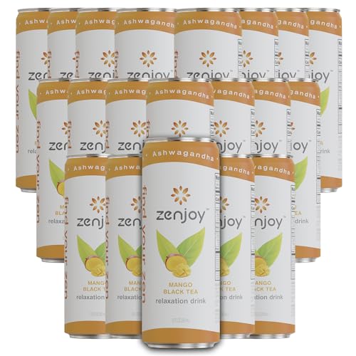 0810158584730 - ZENJOY MANGO BLACK TEA RELAXATION DRINK 20 PACK - CALMING DRINK WITH ASHWAGANDHA & LEMON BALM - NON-ALCOHOLIC BEVERAGE INFUSED WITH L-THEANINE FOR ANXIETY RELIEF AND ENHANCED FOCUS - 12OZ CANS