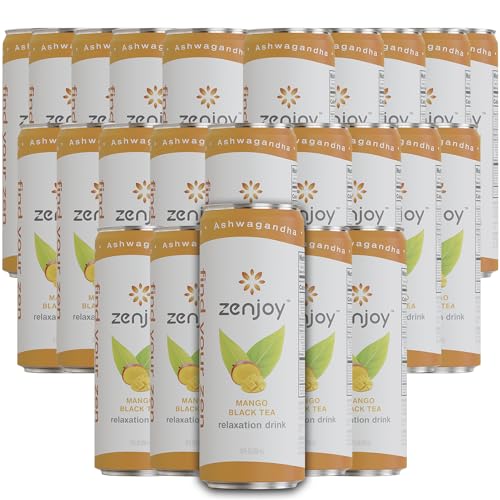 0810158584747 - ZENJOY MANGO BLACK TEA RELAXATION DRINK 24 PACK - CALMING DRINK WITH ASHWAGANDHA & LEMON BALM - NON-ALCOHOLIC BEVERAGE INFUSED WITH L-THEANINE FOR ANXIETY RELIEF AND ENHANCED FOCUS - 12OZ CANS