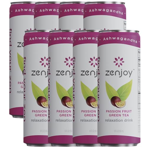 0810158584778 - ZENJOY PASSION FRUIT GREEN TEA RELAXATION DRINK 8 PACK - CALMING DRINK WITH ASHWAGANDHA & LEMON BALM - NON-ALCOHOLIC BEVERAGE INFUSED WITH L-THEANINE FOR ANXIETY RELIEF AND ENHANCED FOCUS - 12OZ CANS