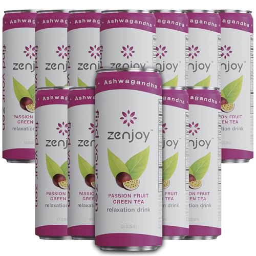 0810158584785 - ZENJOY PASSION FRUIT GREEN TEA RELAXATION DRINK 12 PACK - CALMING DRINK WITH ASHWAGANDHA & LEMON BALM - NON-ALCOHOLIC BEVERAGE INFUSED WITH L-THEANINE FOR ANXIETY RELIEF AND ENHANCED FOCUS - 12OZ CANS