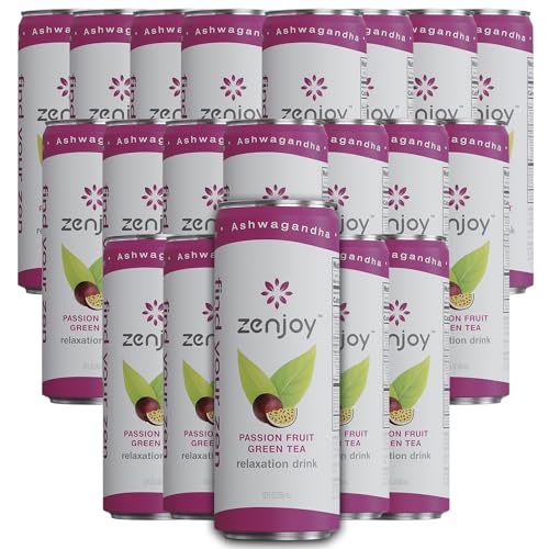 0810158584792 - ZENJOY PASSION FRUIT GREEN TEA RELAXATION DRINK 20 PACK - CALMING DRINK WITH ASHWAGANDHA & LEMON BALM - NON-ALCOHOLIC BEVERAGE INFUSED WITH L-THEANINE FOR ANXIETY RELIEF AND ENHANCED FOCUS - 12OZ CANS
