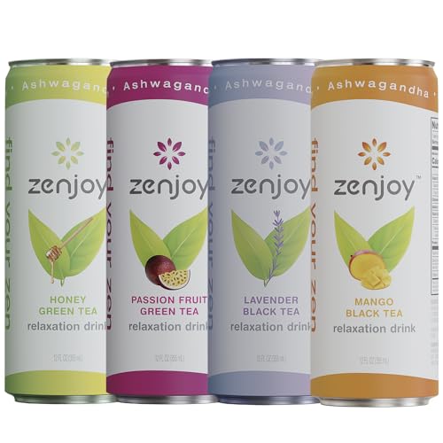 0810158584822 - ZENJOY VARIETY 4 PACK - CALMING DRINK WITH ASHWAGANDHA & LEMON BALM - NON-ALCOHOLIC BEVERAGE INFUSED WITH L-THEANINE FOR ENHANCED FOCUS - 12OZ CANS
