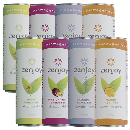 0810158584839 - ZENJOY VARIETY 8 PACK - CALMING DRINK WITH ASHWAGANDHA & LEMON BALM - NON-ALCOHOLIC BEVERAGE INFUSED WITH L-THEANINE FOR ANXIETY RELIEF AND ENHANCED FOCUS - 12OZ CANS