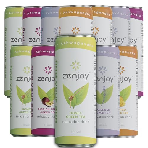 0810158584846 - ZENJOY VARIETY 12 PACK - CALMING DRINK WITH ASHWAGANDHA & LEMON BALM - NON-ALCOHOLIC BEVERAGE INFUSED WITH L-THEANINE FOR ANXIETY RELIEF AND ENHANCED FOCUS - 12OZ CANS