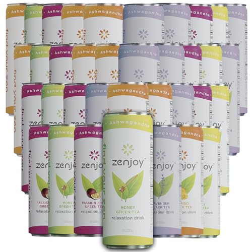 0810158584877 - ZENJOY VARIETY 36 PACK - CALMING DRINK WITH ASHWAGANDHA & LEMON BALM - NON-ALCOHOLIC BEVERAGE INFUSED WITH L-THEANINE FOR ANXIETY RELIEF AND ENHANCED FOCUS - 12OZ CANS