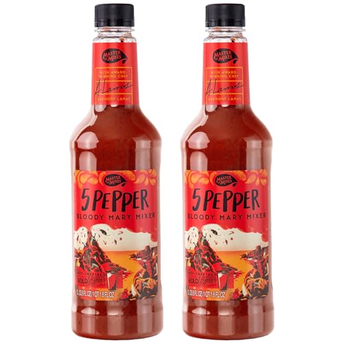 0810158586635 - MASTER OF MIXES 2 PACK BLOODY MARY 5 PEPPER MIX - READY TO USE - 1 LITER BOTTLE (33.8 FLOZ)-MIXER PERFECT FOR BARTENDERS AND MIXOLOGISTS
