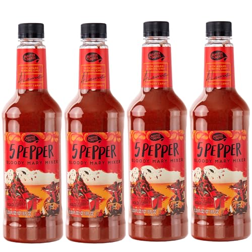 0810158586659 - MASTER OF MIXES 4 PACK BLOODY MARY 5 PEPPER MIX - READY TO USE - 1 LITER BOTTLE (33.8 FLOZ)-MIXER PERFECT FOR BARTENDERS AND MIXOLOGISTS