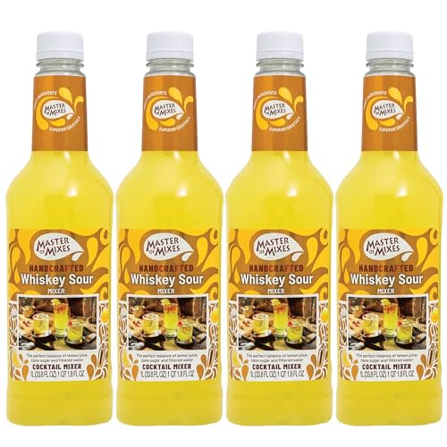 0810158587601 - MASTER OF MIXES 4 PACK WHISKEY SOUR DRINK MIX - READY TO USE – 1 LITER BOTTLE (33.8 FL OZ) - MIXER PERFECT FOR BARTENDERS AND MIXOLOGISTS