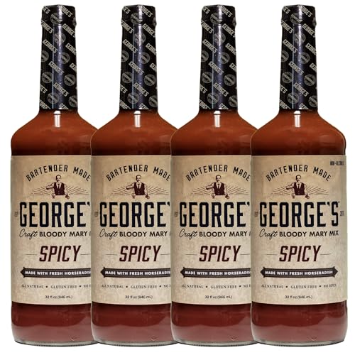 0810158588189 - GEORGE’S BEVERAGE COMPANY 4 PACK SPICY BLOODY MARY MIX - 1L BOTTLE - GLUTEN FREE, ALL NATURAL MIXER