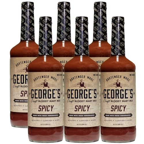 0810158588202 - GEORGE’S BEVERAGE COMPANY 6 PACK SPICY BLOODY MARY MIX - 1L BOTTLE - GLUTEN FREE, ALL NATURAL MIXER