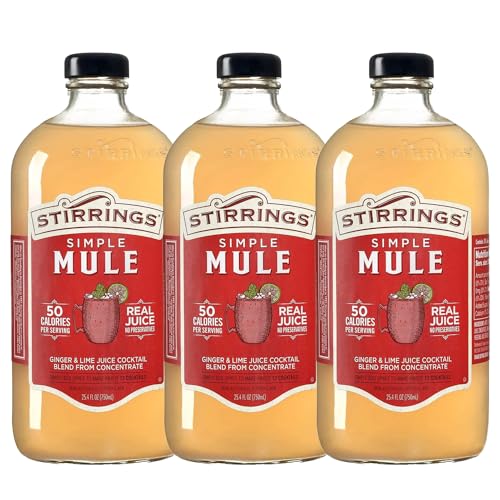 0810164202123 - STIRRINGS 3 PACK MULE COCKTAIL MIX 750ML BOTTLES - REAL JUICE NO PRESERVATIVES - 90 CALORIES - DRINK MIXER