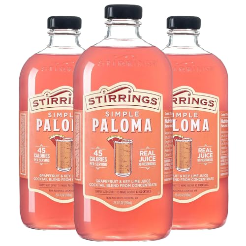 0810164202529 - STIRRINGS 3 PACK PALOMA COCKTAIL MIX 750ML BOTTLES - REAL JUICE NO PRESERVATIVES - 90 CALORIES - DRINK MIXER