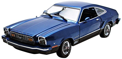 0810166016476 - GREENLIGHT 1976 FORD MUSTANG II MACH 1 BLUE AND BLACK VEHICLE (1:18 SCALE)