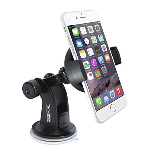 0810357020619 - TECHMATTE® PROGRIP UNIVERSAL WINDSHIELD CAR MOUNT HOLDER/CRADLE (BLACK) FOR THE APPLE IPHONE 6 6S (4.7)/5S/5C/5/4S/4, SAMSUNG GALAXY S6/S5/S4/, HTC ONE M9 WITH DASHBOARD DISK
