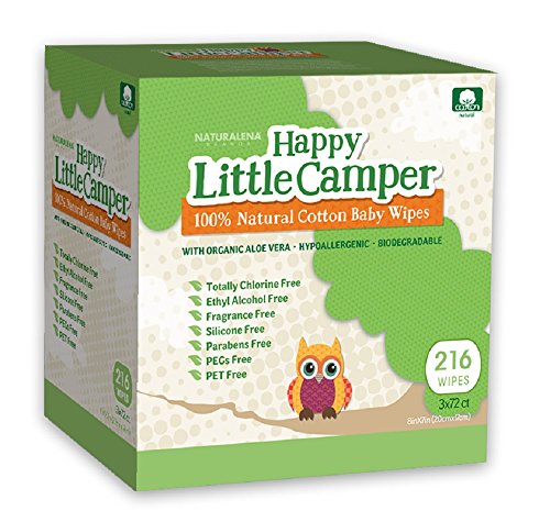 0810462020948 - HAPPY LITTLE CAMPER BABY WIPES, NATURAL ALL-COTTON WITH ORGANIC ALOE, FOR SENSITIVE SKIN, 216 COUNT