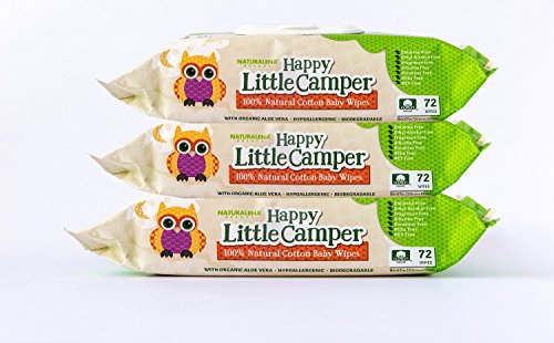 0810462021419 - HAPPY LITTLE CAMPER BABY WIPES, NATURAL ALL-COTTON WITH ORGANIC ALOE, FOR SENSITIVE SKIN, 3 PACKS OF 72