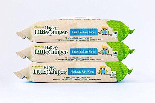 0810462021426 - HAPPY LITTLE CAMPER FLUSHABLE BABY WIPES WITH ORGANIC ALOE, SEPTIC SAFE, 3 PACKS OF 50