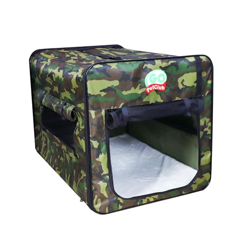 0810602023303 - GO PET CLUB 25 SOFT COLLAPSIBLE DOG CRATE, PORTABLE PET CARRIER, THICK PADDED PET TRAVEL CRATE FOR INDOOR & OUTDOOR, FOLDABLE KENNEL CAGE WITH DURABLE MESH WINDOWS, FOREST GREEN CAMO