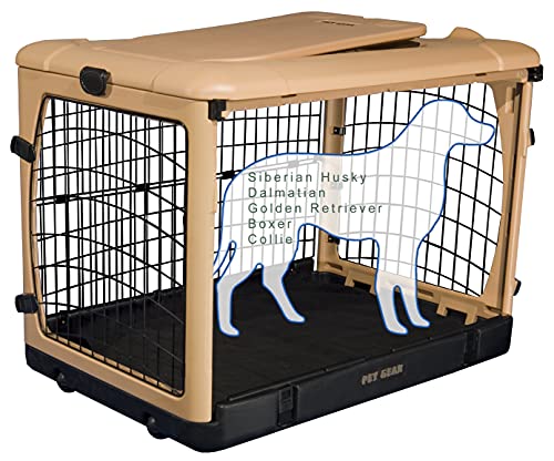 0810684001572 - PET GEAR “THE OTHER DOOR” 4 DOOR STEEL CRATE WITH PLUSH BED + TRAVEL BAG FOR CATS/DOGS, 42-INCH, TAN