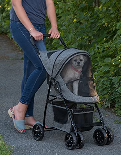 0810684001602 - PET GEAR NO-ZIP HAPPY TRAILS LITE PET STROLLER FOR CATS/DOGS, EASY FOLD WITH REMOVABLE LINER, STORAGE BASKET, CLASSIC GREY - ZIPPERED ENTRY