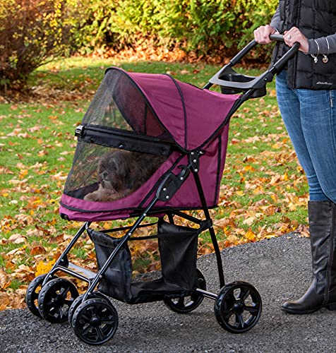 0810684001633 - PET GEAR NO-ZIP HAPPY TRAILS LITE PET STROLLER FOR CATS/DOGS, EASY FOLD WITH REMOVABLE LINER, STORAGE BASKET, RASPBERRY - NO-ZIP ENTRY