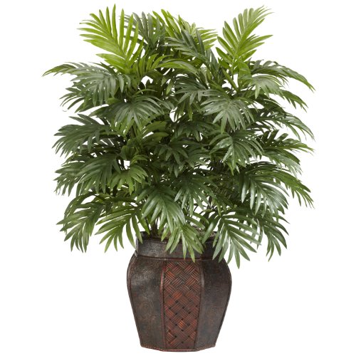 0810709011838 - NEARLY NATURAL 6651 ARECA PALM WITH VASE DECORATIVE SILK PLANT, GREEN