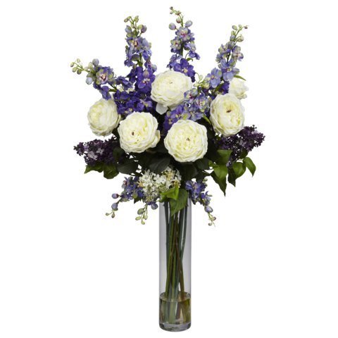 0810709013368 - NEARLY NATURAL 1220-PP ROSE/DELPHINIUM AND LILAC SILK FLOWER ARRANGEMENT, PURPLE