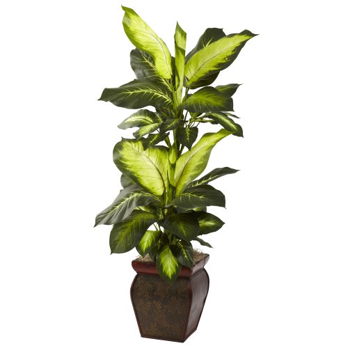 0810709022223 - NEARLY NATURAL 6731 GOLDEN DIEFFENBACHIA WITH DECORATIVE PLANTER, GREEN