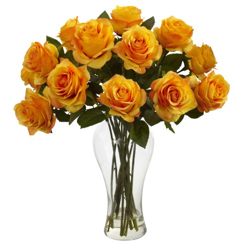 0810709026856 - NEARLY NATURAL FLORAL DÃ©COR BLOOMING ROSES WITH VASE IN ORANGE YELLOW ORANGES