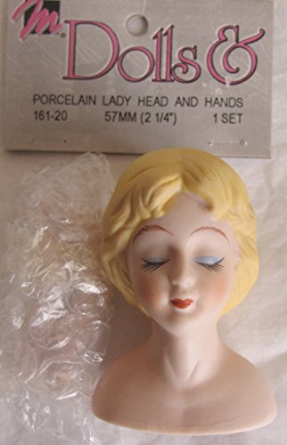 0081081161200 - MANGELSEN'S CRAFT SET OF 1 PORCELAIN LADY DOLL HEAD 2-1/2 (PACKAGE SIZE 2-1/4) W CLOSED EYES AND PAIR OF HANDS EACH 1-3/4 LONG - HAS MOLDED BLONDE HAIR