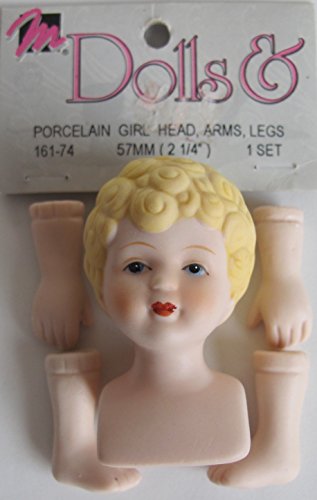 0081081161743 - MANGELSEN'S CRAFT PACK OF 1 SET OF PORCELAIN 'GIRL' DOLL HEAD 2-1/4, ARMS & LEGS W MOLDED BLONDE SHORT CURLY HAIR