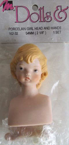 0081081162320 - MANGELSEN'S CRAFT SET OF 1 PORCELAIN 'GIRL' DOLL HEAD 2-3/4 (PACK SIZE 2-1/8) AND PAIR OF HANDS EACH 1-3/4 LONG W CHERUB STYLE FACE & MOLDED BLONDE HAIR