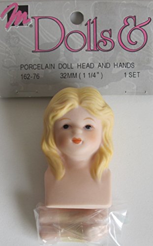 0081081162764 - MANGELSEN'S CRAFT SET OF 1 PORCELAIN DOLL HEAD 1-1/4 (PACKAGE SIZE/HEAD TO SHOULDER) AND PAIR OF HANDS EACH 1-1/8 W MOLDED BLONDE HAIR *FROM HEAD TO END OF CHEST PLATE 1-3/4