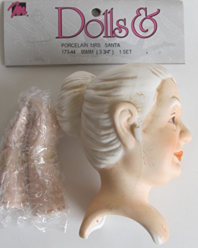 0081081173449 - MANGELSEN'S CRAFT PACK OF 1 SET PORCELAIN 'MRS. SANTA' DOLL HEAD 3-3/4 AND PAIR OF HANDS EACH 2-3/4 LONG W MOLDED OFF-WHITE COLOR HAIR