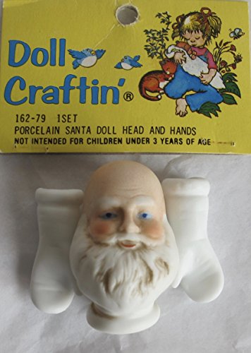 0081081279516 - DOLL CRAFTIN' CRAFT SET OF 1 PORCELAIN 'SANTA' DOLL HEAD (BALD HEAD TOP) 1-3/4 AND PAIR OF WHITE MITTEN HANDS EACH 'HAND' 1 LONG (MANGELSEN'S, MADE IN TAIWAN)