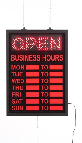 0810878020655 - DISPLAYS2GO NEON OPEN SIGN WITH HOURS OF OPERATION, LIGHTED BUSINESS HOURS WINDOW DISPLAY - RED ILLUMINATION (LEDOPCL02)