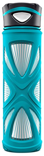 0810922020082 - ZULU CORE GLASS WATER BOTTLE WITH QUICK-CAP LID, TEAL, 20 OZ
