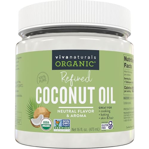 0811067032862 - VIVA NATURALS REFINED COCONUT OIL - EXPELLER-PRESSED ORGANIC COCONUT OIL FOR COOKING AND BAKING WITH NEUTRAL FLAVOR & AROMA - USDA ORGANIC CERTIFIED HAIR OIL AND SKIN MOISTURIZER, 16 FL OZ