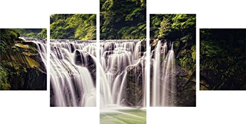 8111166652377 - LANDSCAPE WATERFALL PAINTING CANVAS WALL ART PICTURE HOME DECOR LIVING ROOM CANVAS PRINT PAINTING POSTERS GIFT UNFRAMED 5 PANEL