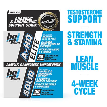 0811213022525 - BPI SPORTS A-HD ELITE/SOLID COMBO 500/550MG TESTOSTERONE BOOSTER CAPSULES, 30 COUNT