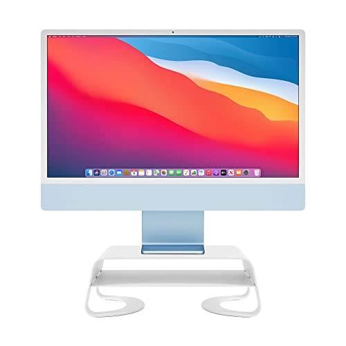 0811370024080 - TWELVE SOUTH CURVE RISER MONITOR STAND | ERGONOMIC DESKTOP STAND WITH STORAGE SHELF FOR IMAC AND DISPLAYS, MATTE WHITE