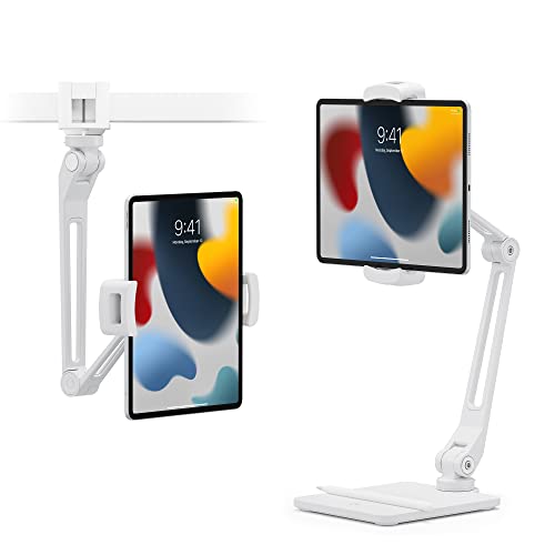 0811370024103 - TWELVE SOUTH HOVERBAR DUO (2ND GEN) FOR IPAD / IPAD PRO/TABLETS | ADJUSTABLE ARM WITH NEW QUICK-RELEASE WEIGHTED BASE AND SURFACE CLAMP ATTACHMENTS FOR MOUNTING IPAD (WHITE)