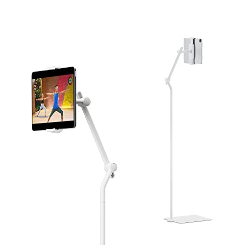 0811370024400 - TWELVE SOUTH HOVERBAR TOWER | MULTI-ANGLE UNIVERSAL TABLET AND IPAD FLOOR STAND FOR APPLE FITNESS+, STATIONARY BIKES AND MORE (WHITE)