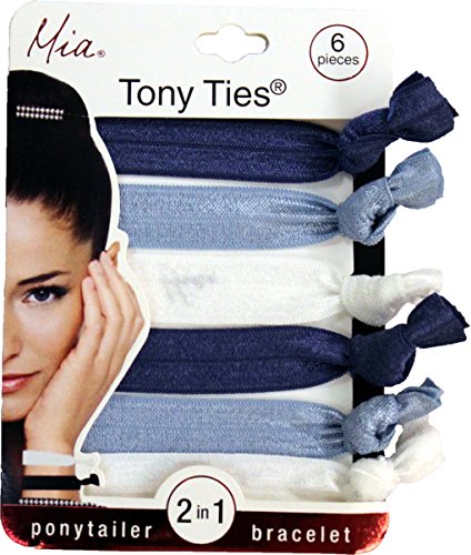0811491007573 - MIA TONY TIES-2 IN 1 HAIR TIES AND BRACELETS-WEAR ONE ON YOUR WRIST TO ALWAYS HAVE ONE READY! 2 SOLID NAVY BLUE, 2 SOLID LIGHT BLUE, 2 SOLID WHITE COLORS (6 PIECES PER CARD)