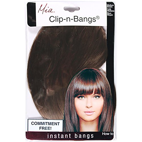 0811491050425 - MIA CLIP-N-BANGS-COMMITMENT FREE, INSTANT BANGS! MADE OF SYNTHETIC/FAUX WIG HAIR-8 LONG X 6 WIDE-MEDIUM BROWN COLOR-CAN TRIM TO DESIRED LENGTH AND SHAPE! (1 PIECE PER PACKAGE)
