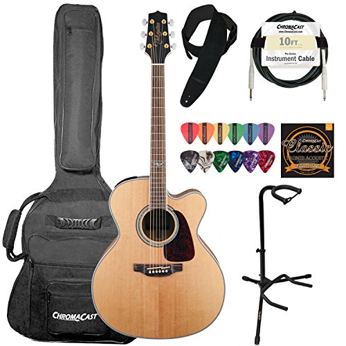 0811513002494 - TAKAMINE GJ72CE-NAT JUMBO CUTAWAY 6-STRING ACOUSTIC ELECTRIC GUITAR KIT - INCLUDES: CHROMACAST SUEDE STRAP, 10FT PRO SERIES GUITAR CABLE, STRINGS, PICK SAMPLER PACK & UPRIGHT GUITAR STAND