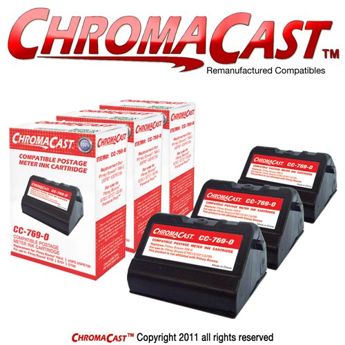 0811513004900 - CHROMACAST 769-0 PREMIUM COMPATIBLE RED POSTAGE METER INK CARTRIDGE 3-PACK - REPLACEMENT FOR PITNEY BOWES 769-0 - COMPATIBLE WITH PITNEY BOWES E700, E707