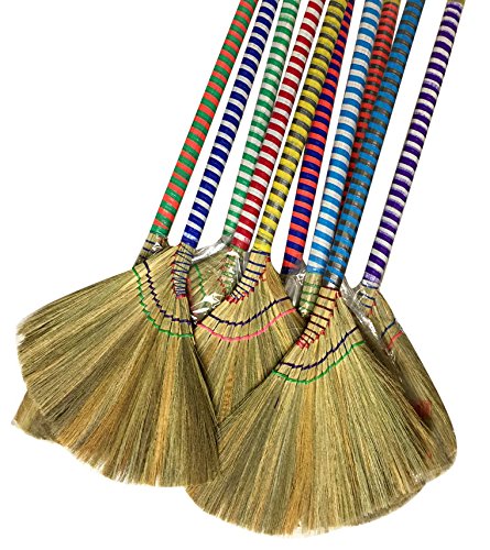 0811517000519 - CHOI BONG CO VIETNAM HAND MADE STRAW SOFT BROOM WITH COLORED HANDLE 12 HEAD WIDTH, 38 OVERALL LENGTH